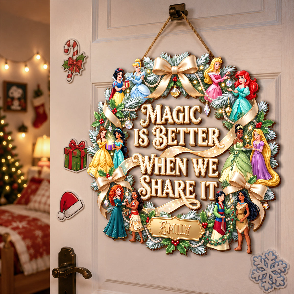 Lovely Fairy Tale Princesses Wreath Acrylic Sign - Personalized Christmas Gifts 06hadh110826