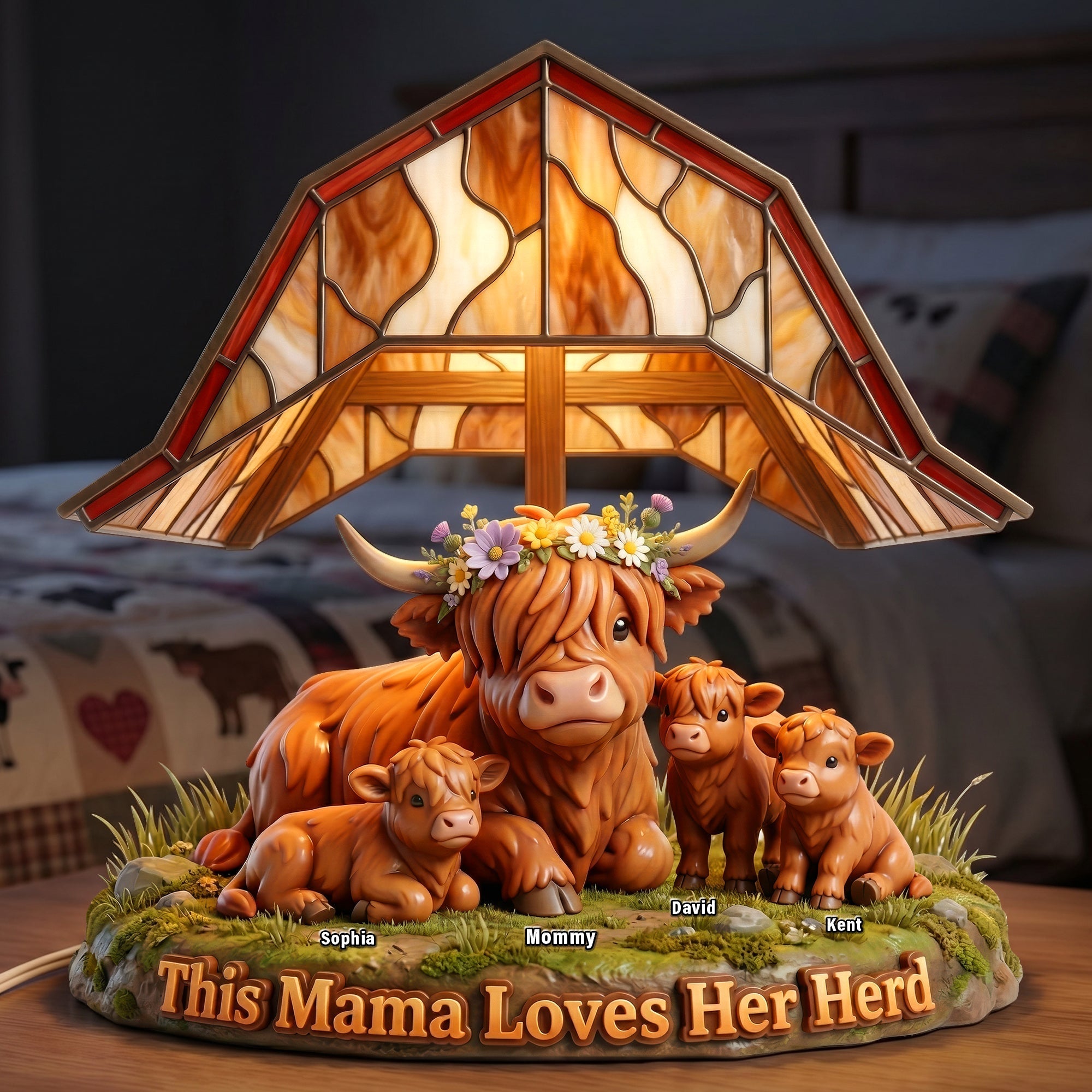 Highland Cow Herd Mama Acrylic Light Box - Personalized Gifts For Mom 02NAQN130426