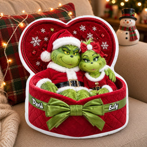 Festive Couple Red Gift Box Pillow - Personalized Christmas Gift For Couples 04PADH150926