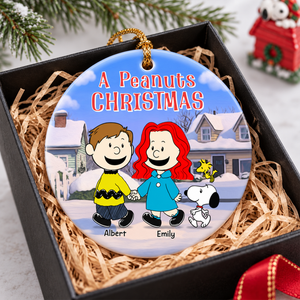 Snow Couple Walking Hand In Hand Ceramic Ornament - Personalized Christmas Gifts 06naqn301026