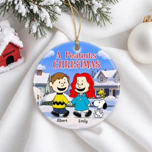 Snow Couple Walking Hand In Hand Ceramic Ornament - Personalized Christmas Gifts 06naqn301026