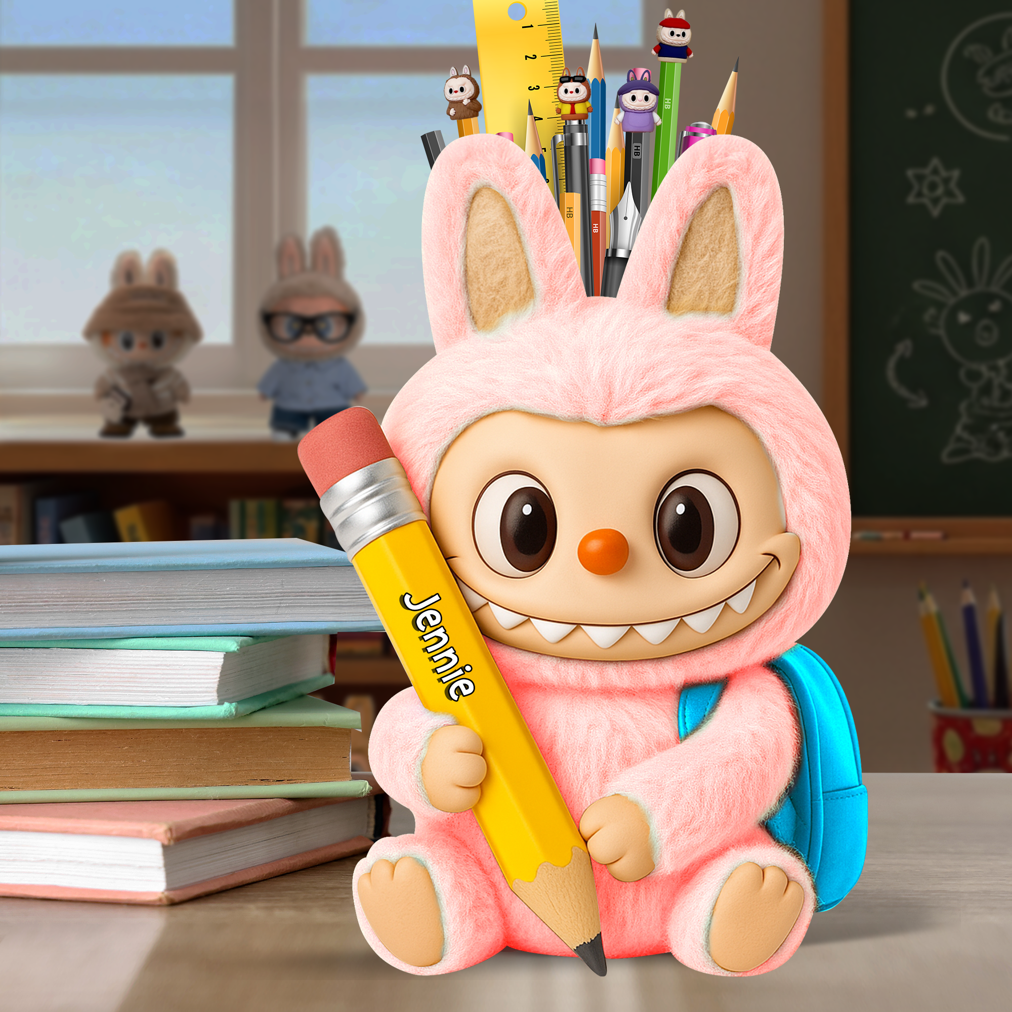 Fluffy Buddy Wooden Pen Holder Personalized Gifts For Kids 02NALU240725