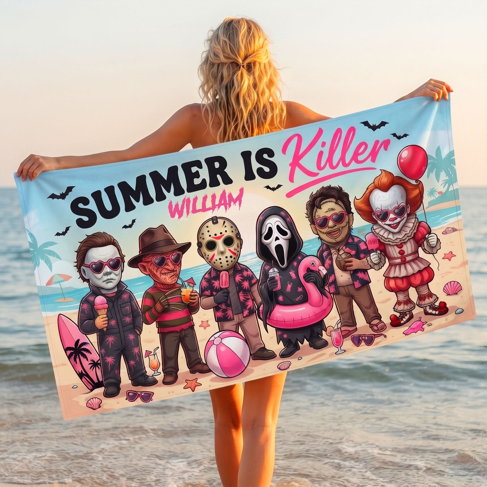 Scary Summer Beach Towel - Personalized Spooky Vacation Gift 02NALU230726