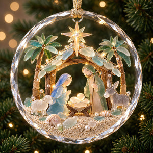 Holly Nativity Sea Glass Christmas Crystal Ornament - Personalized Gifts For Christians 05qhdt250926