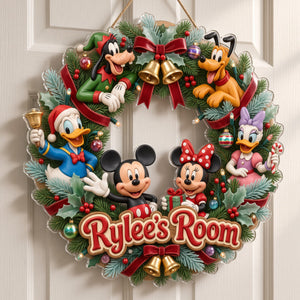 Festive Character Wreath Acrylic Room Sign - Personalized For Kids 01PATN271026