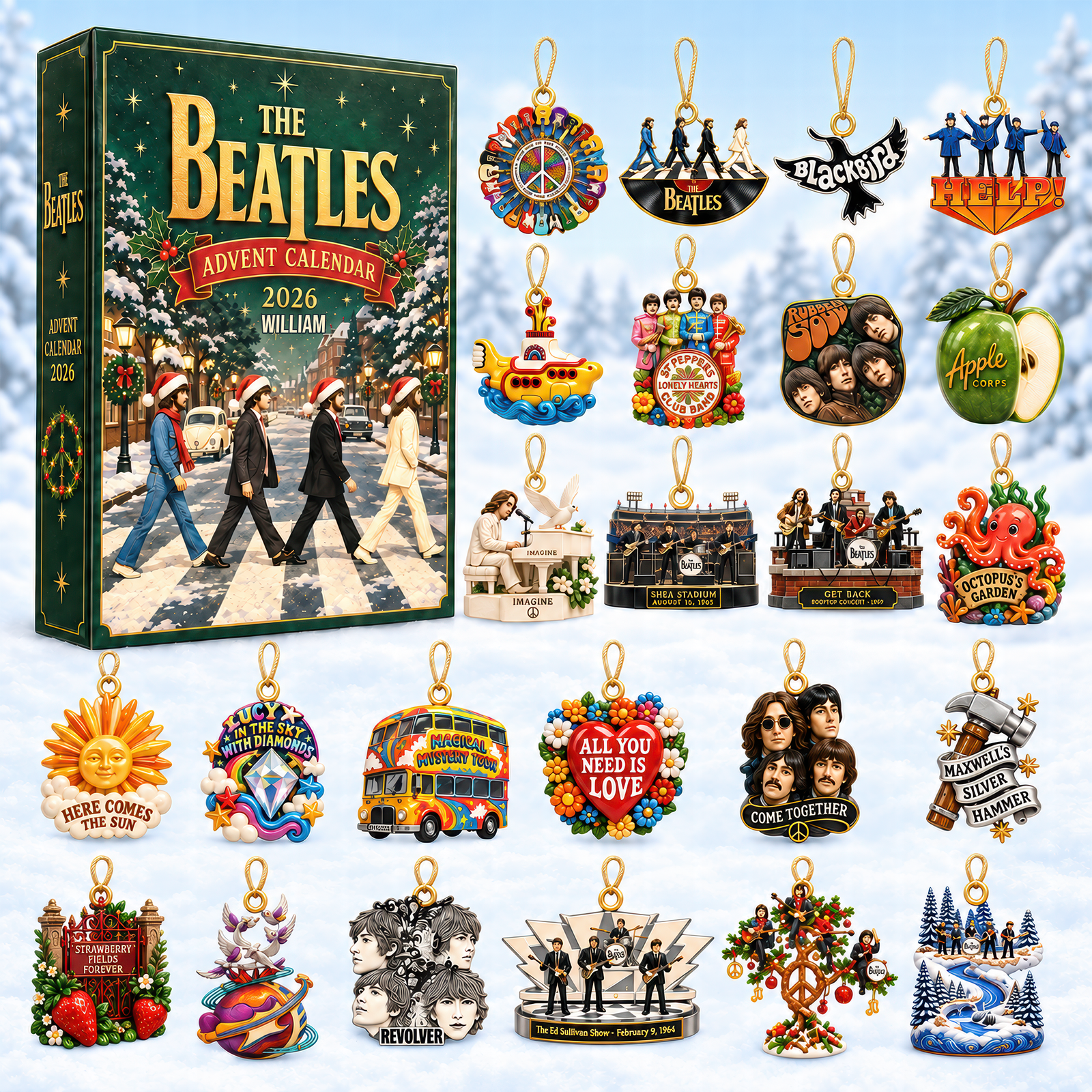 The Beatles Memorable Journey Christmas Advent Calendar Box Ornament, Personalized Gifts For Music Lovers 01qhqn161026