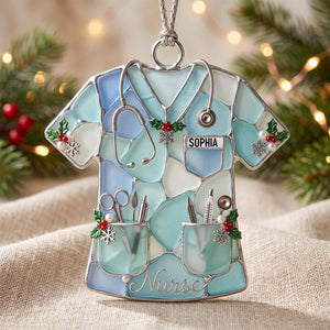 Sea Glass-Style Nurse Scrub Christmas Ornament - Personalized Christmas Gift For Nurse 01pgtn141026