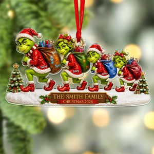 Sneaking Santa Christmas Monster Family Ornament - Personalized Gifts For Family Christmas Ornament 01TYQN280826