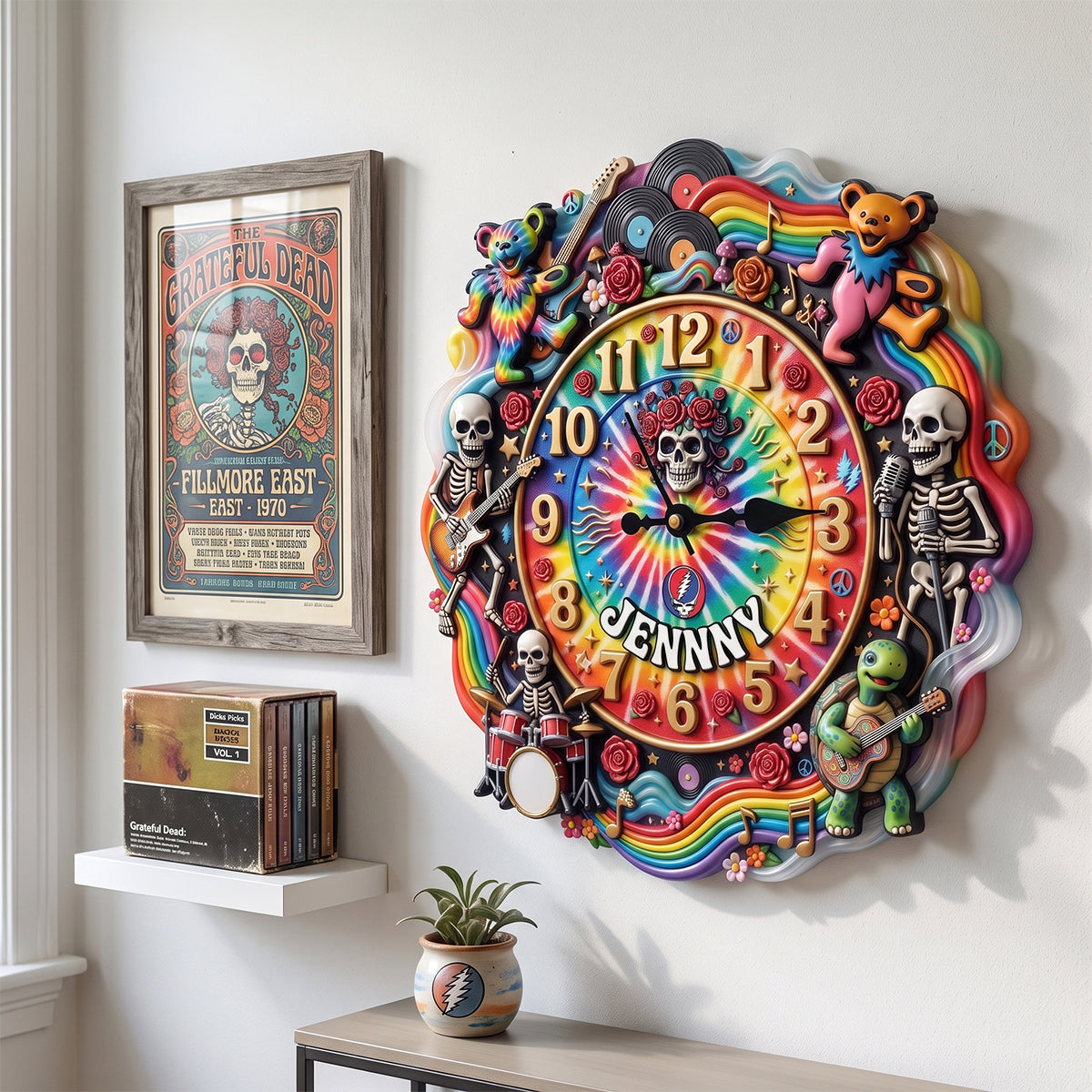Grateful Dead Psychedelic Eclectic Melody Hanging Wall Clock - Personalized Gifts For Rock Lovers 03hutn090726