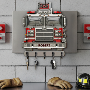 Rustic Firetruck Acrylic Key Hanger- Personalized Gift For Firefighter 04NAPU090725tt-Homacus