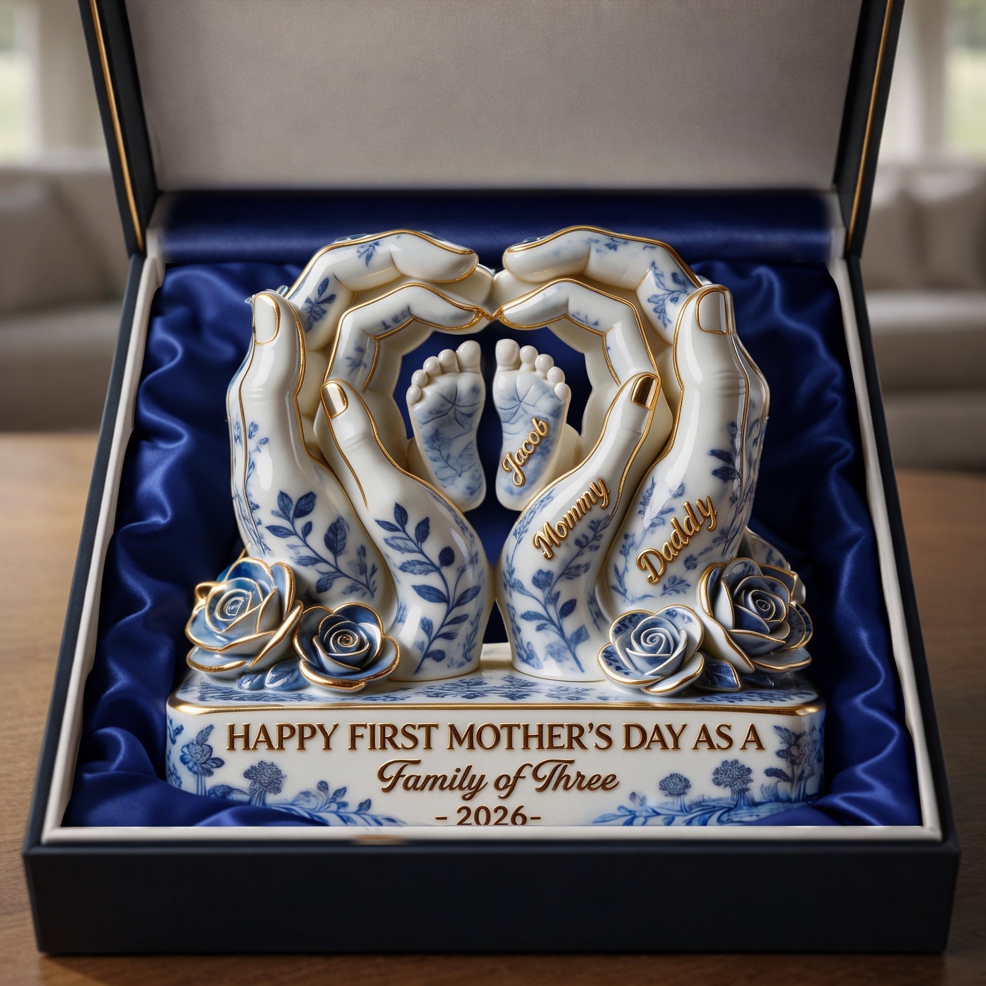 Toile De Jouy Family First Mother's Day Plaque - Personalized Gifts For Moms 02QHLU130326-Homacus