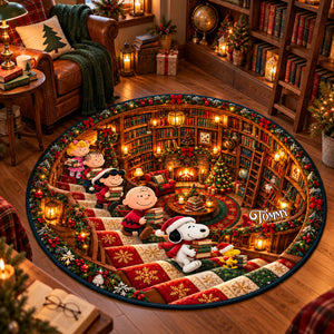 Cartoon Bookstore Christmas Quilted Round Mat - Personalized Gifts 02nalu171026