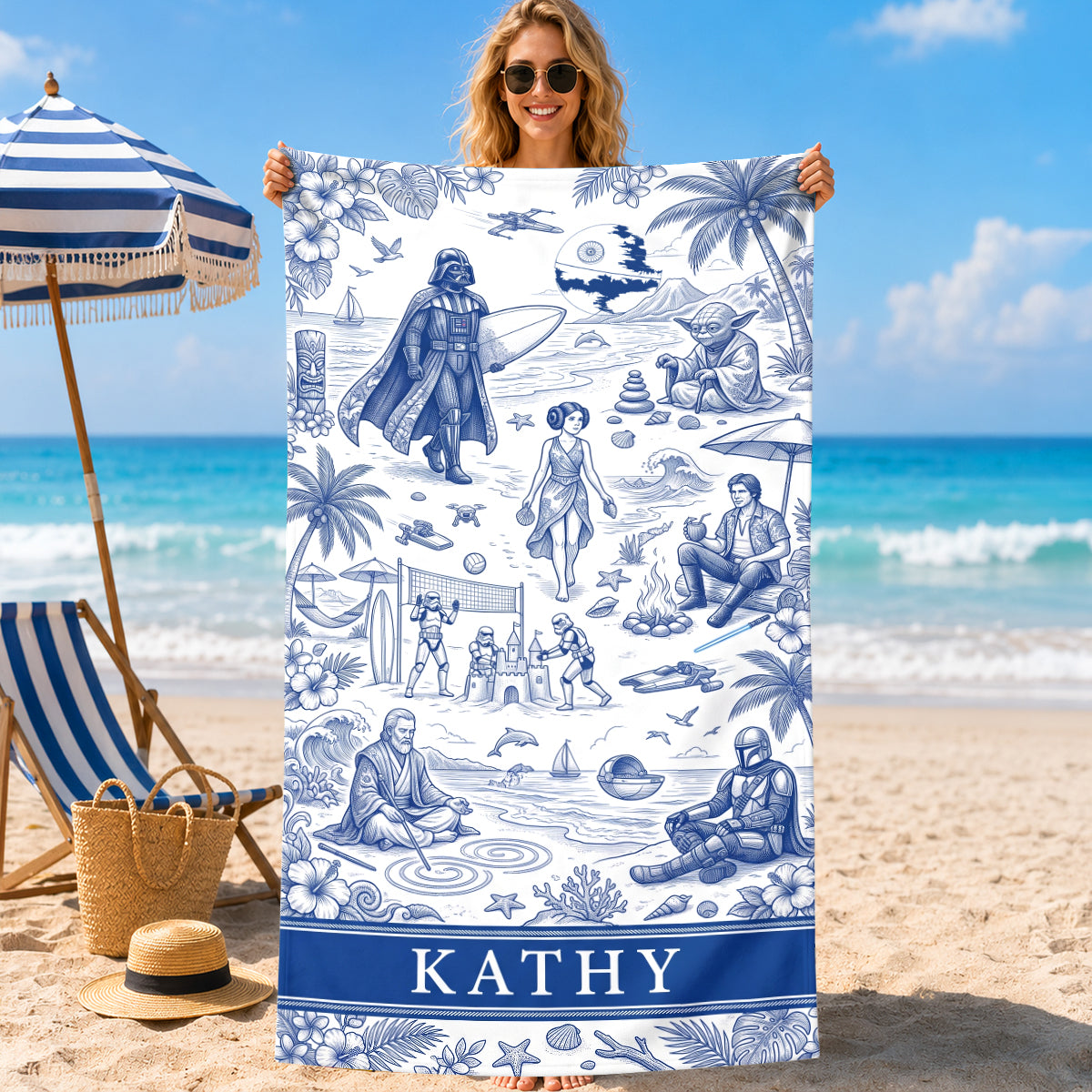 Outer Planet Toile De Jouy Beach Towel - Personalized Gifts 01qhdh200726