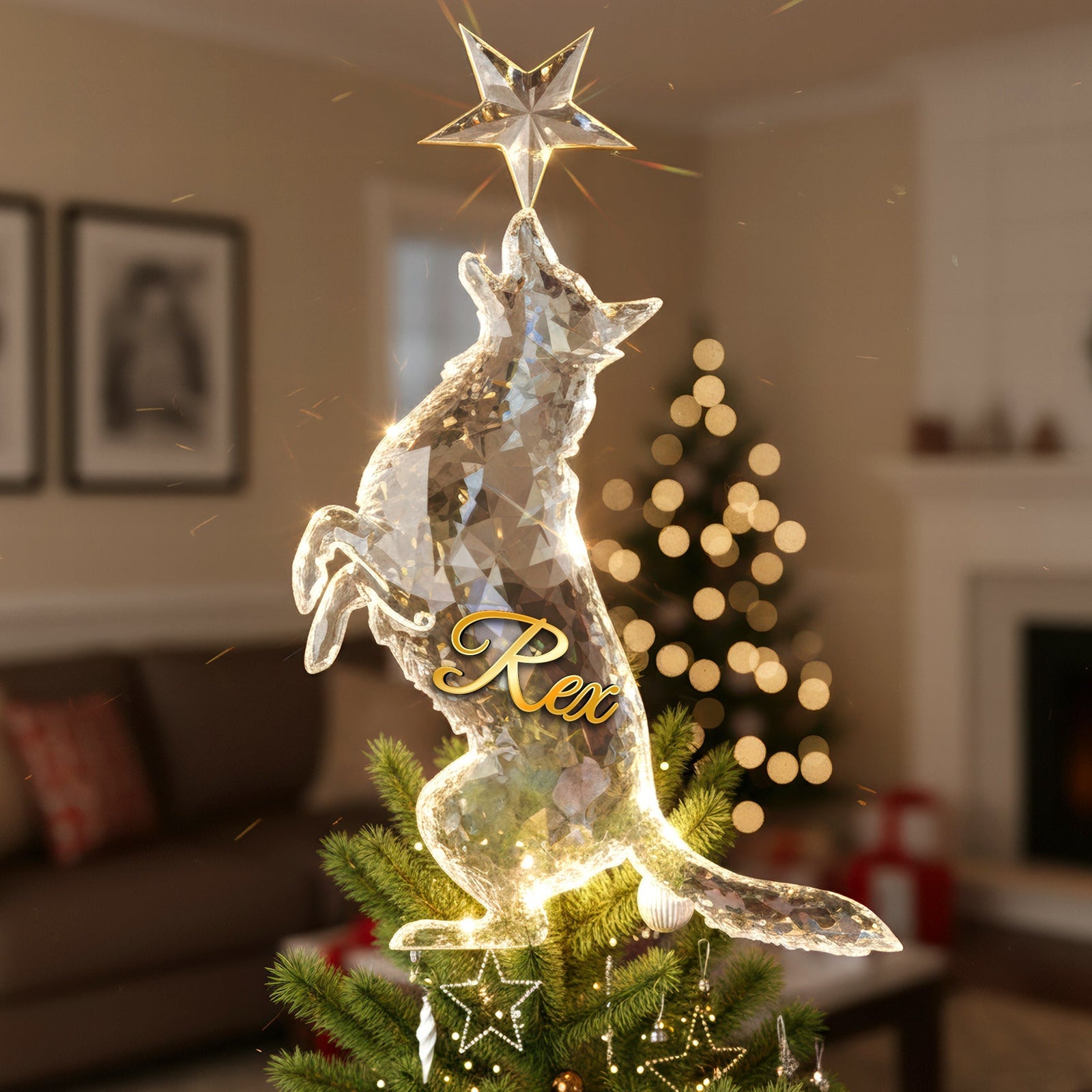 Graceful Dog Rearing Up With Star Tree Topper, Personalized Gifts For Dog Lovers 02qhqn211125