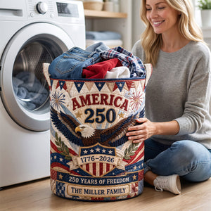 America 250th Anniversary Quilted Laundry Basket - Personalized Gift For Patriotic Family 06HADH300626
