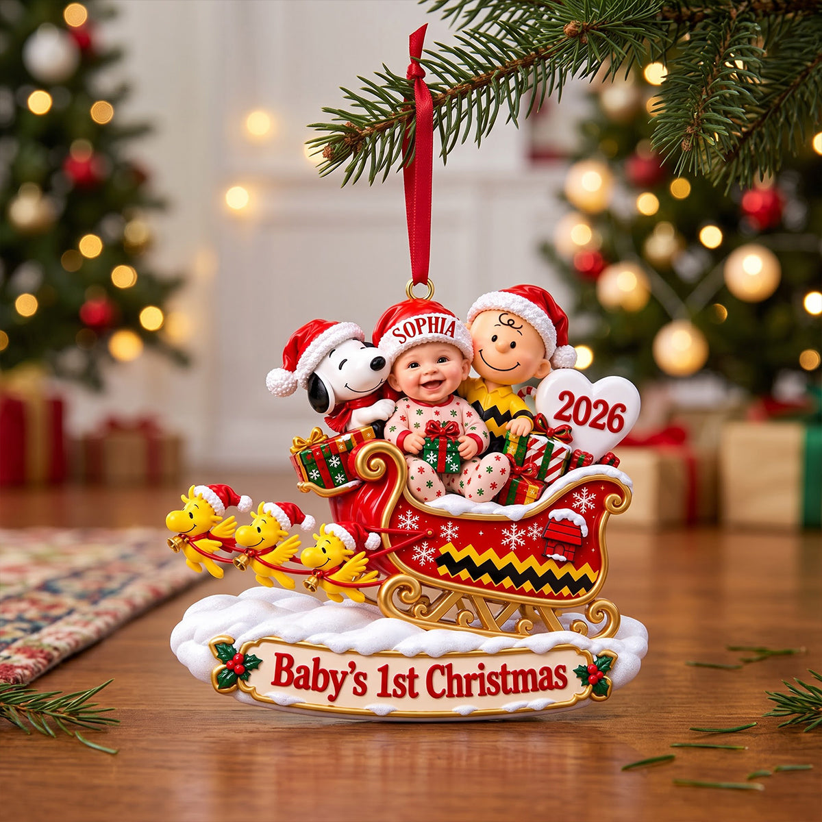Baby Sleigh Acrylic Christmas Ornament - Personalized Gifts For Family 04TYTN021026