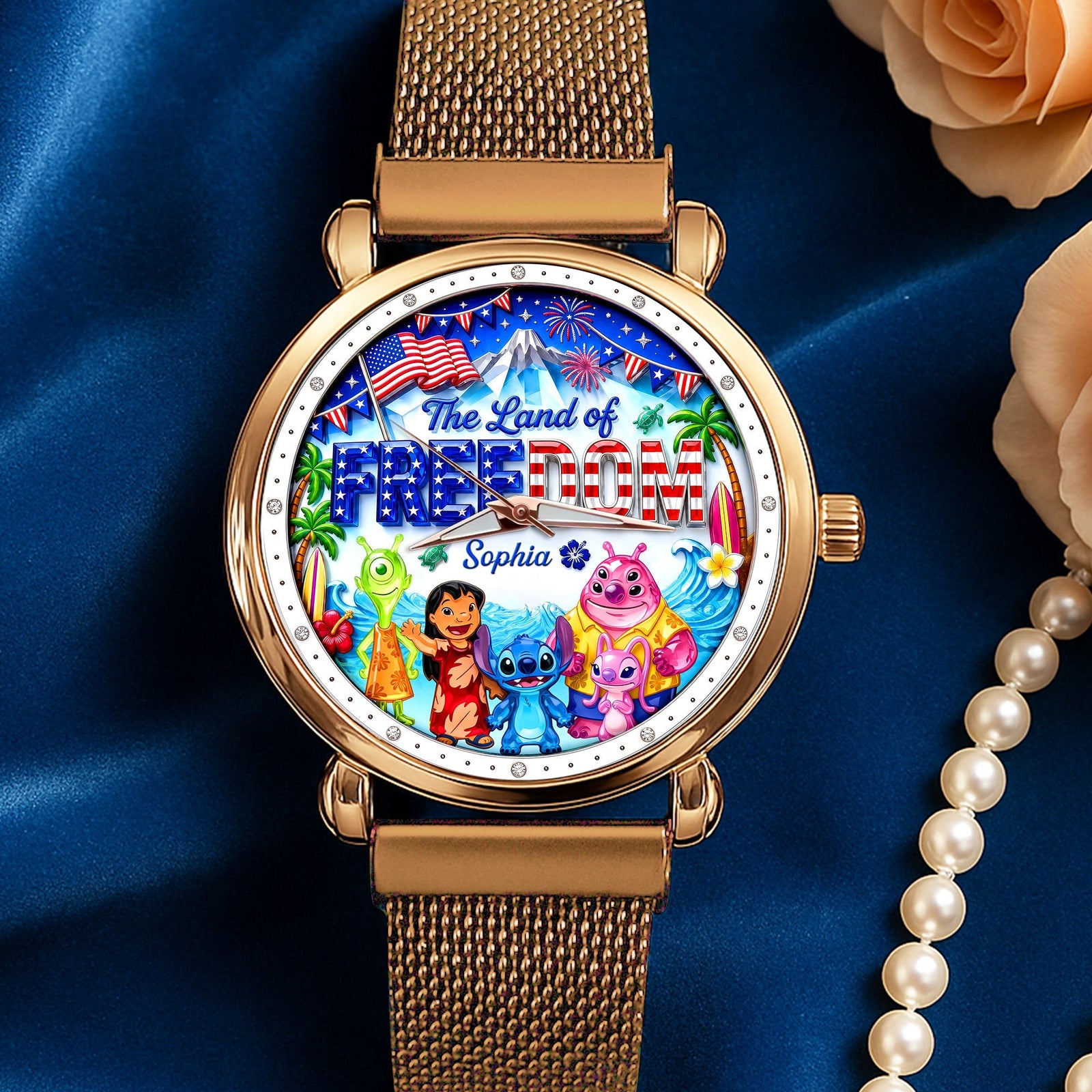 The Land Of Freedom Mesh Strap Quartz Watch - Personalized Anniversary Gift 01PAQN060626