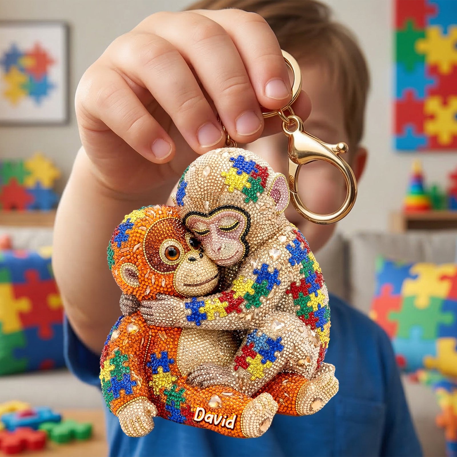 Autism Monkey Punch Keychain - Personalized Gift For Autism Mom 05naqn140326-Homacus