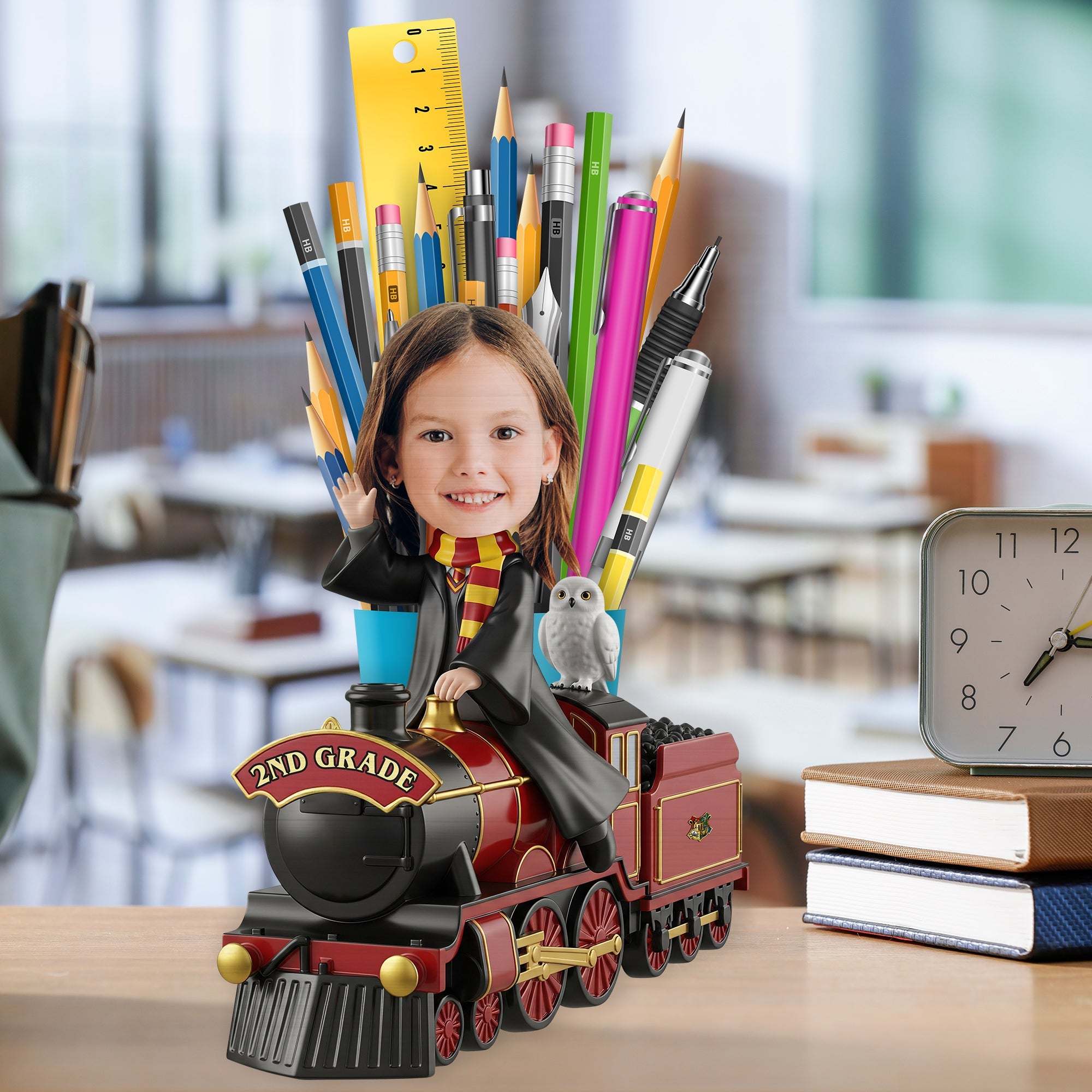 Joyful Train Ride Wooden Pen Holder Custom Photo Gifts For Kids 02NADT250725