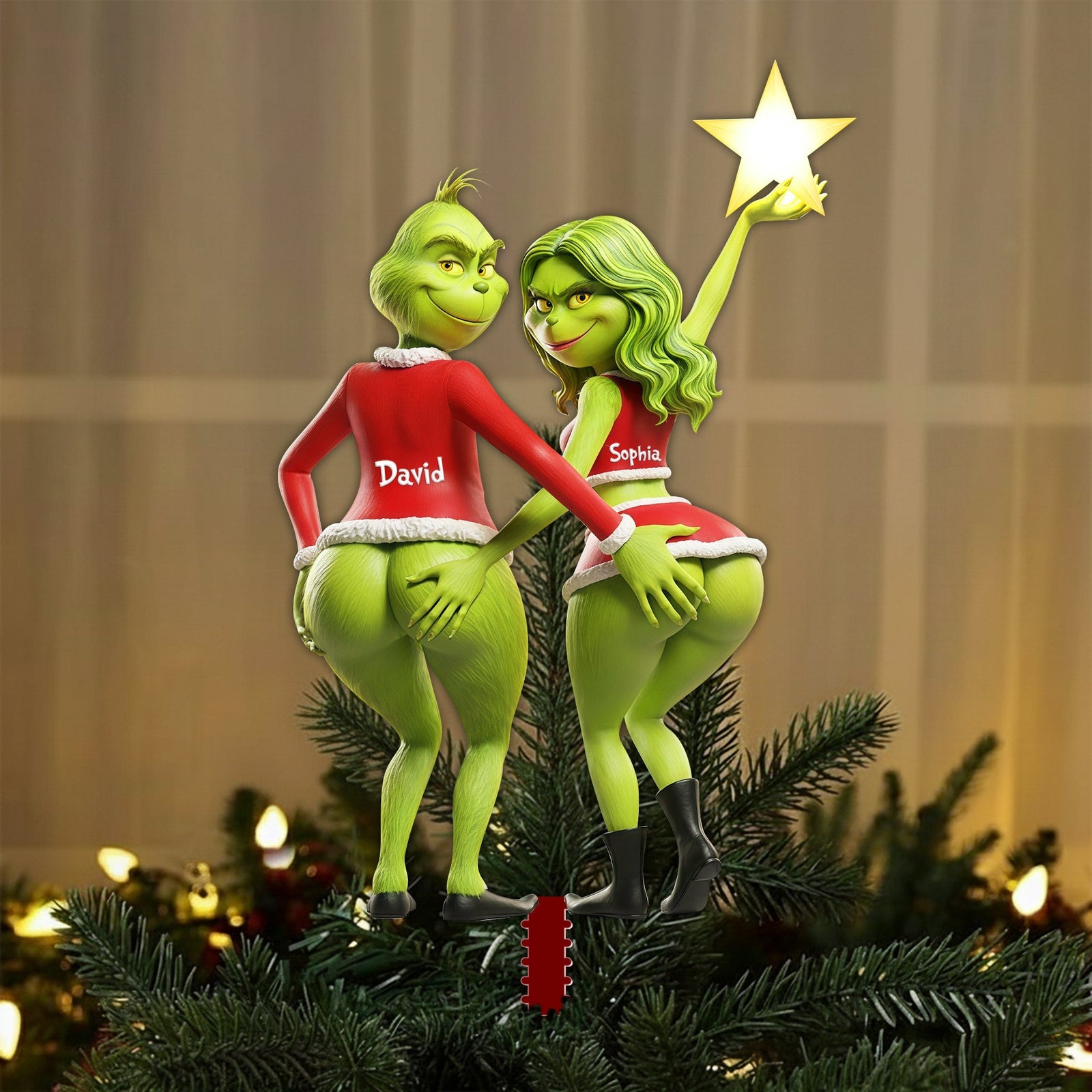 Flirty Couple Christmas Tree Topper - Personalized Gift For Couples 07OHLU201125
