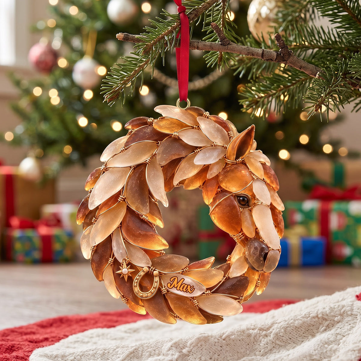 Horse Wreath Sea Glass Effect Ornament - Personalized Gifts For Horse Lovers 06qhtn121026