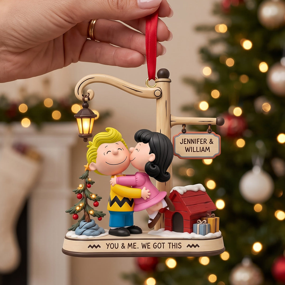 Sweetheart Kissing Couple Ornament - Personalized Gift For Couples 01TOTN240926HG
