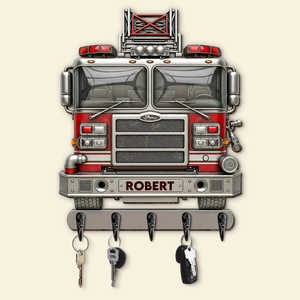 Rustic Firetruck Acrylic Key Hanger- Personalized Gift For Firefighter 04NAPU090725tt-Homacus