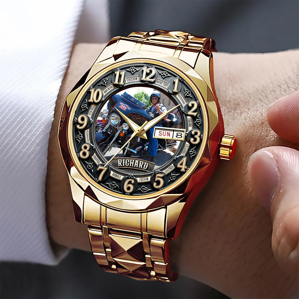 Motorcycle Rider Men's Stainless Steel Watch – Custom Photo Gifts For Bikers 04huqn230725