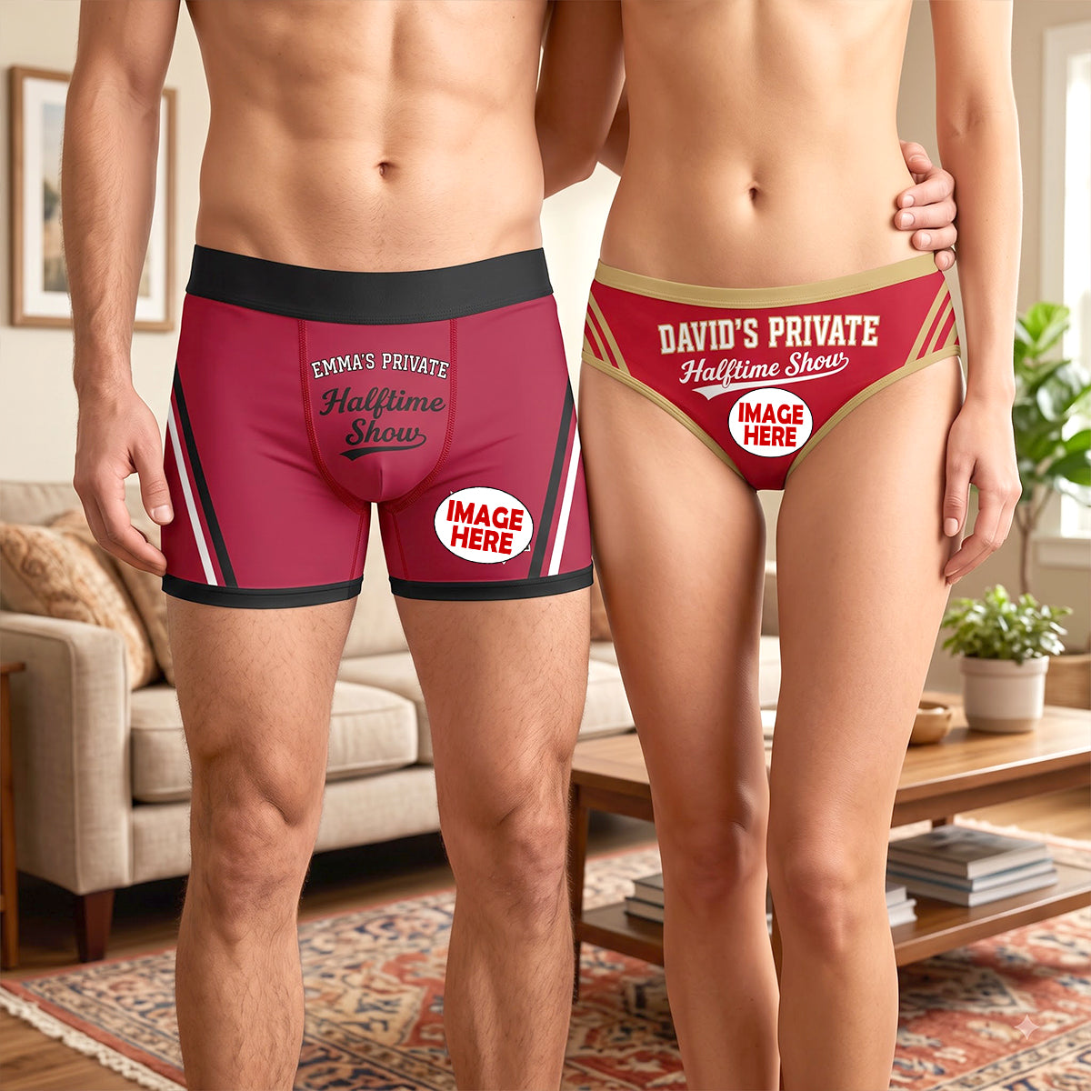 Matching Game Day Couple Men & Women Boxer Briefs - Personalized Gift For Sporty Couples 03HUTN120926