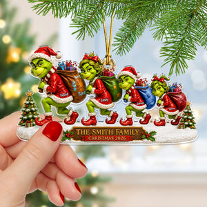 Sneaking Santa Christmas Monster Family Ornament - Personalized Gifts For Family Christmas Ornament 01TYQN280826
