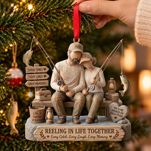 Attached Fishing Couple Wood Effect Ornament - Personalized Gifts For Fishing Lovers 04qhlu011026