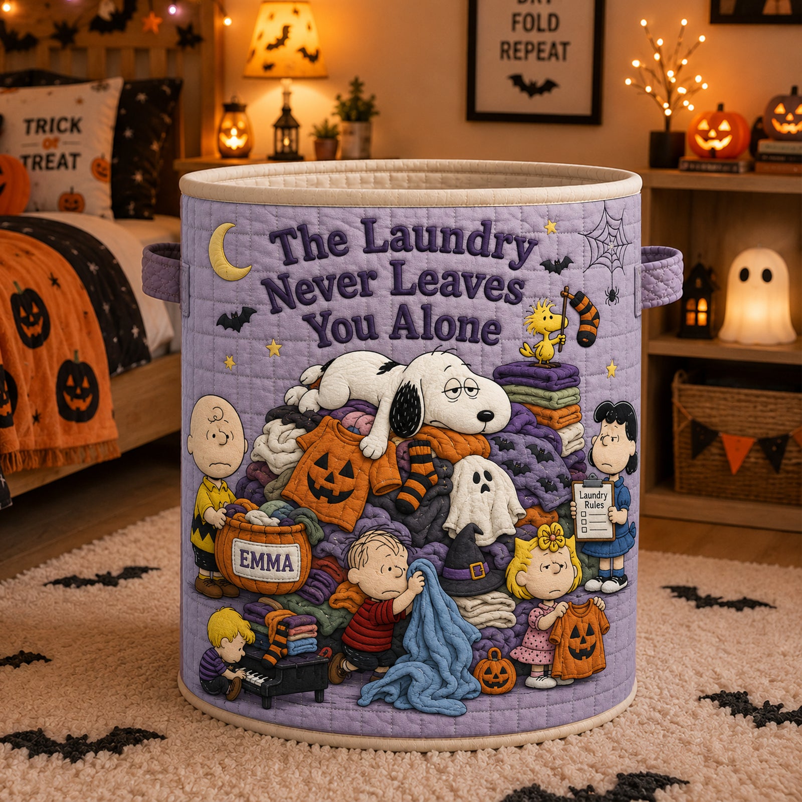 The Laundry Never Leaves You Alone Quilted Laundry Basket - Personalized Gift 02halu170826