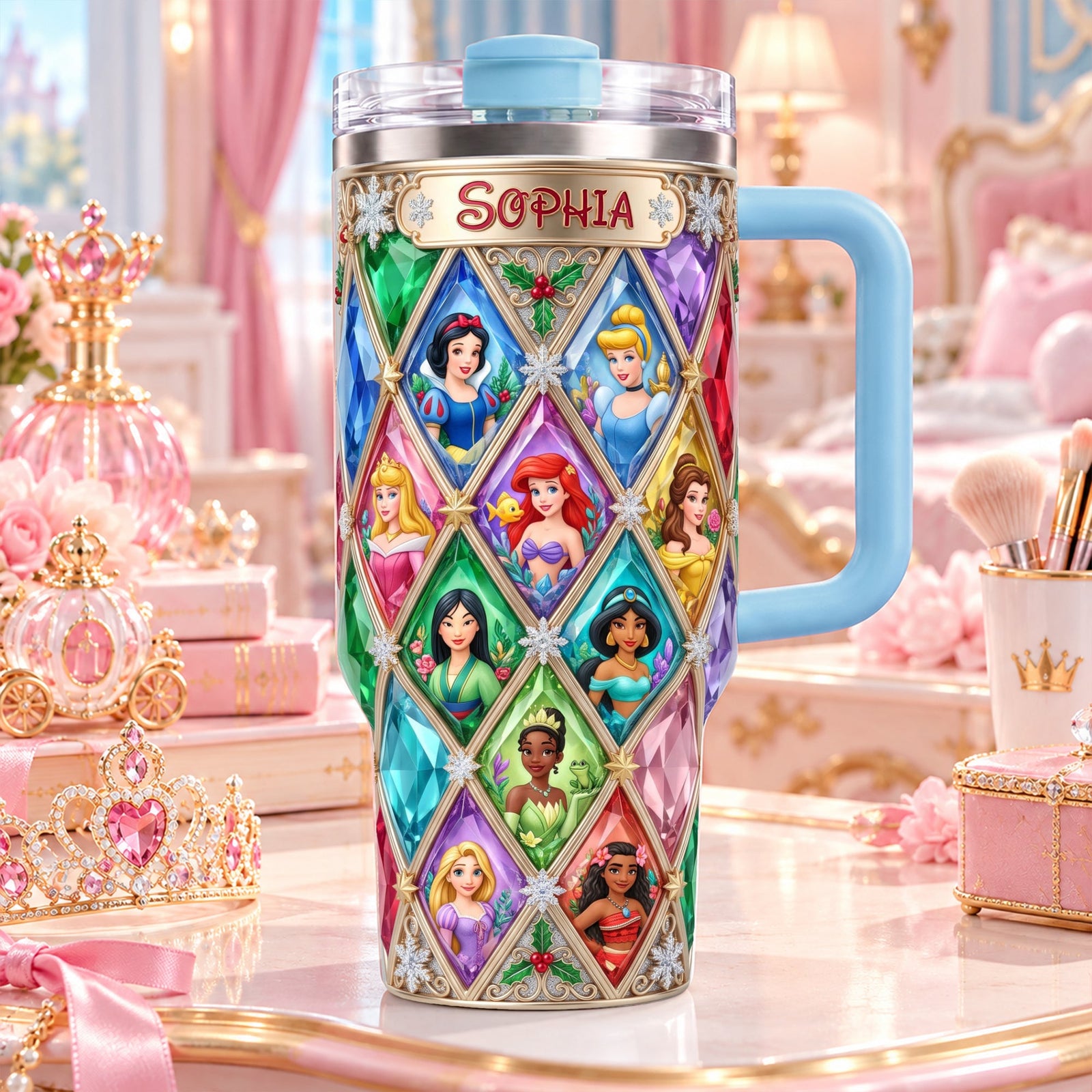 Lovely Fairy Tale Princesses Colorful 40oz Tumbler With Handle - Personalized Christmas Gifts 04palu241026