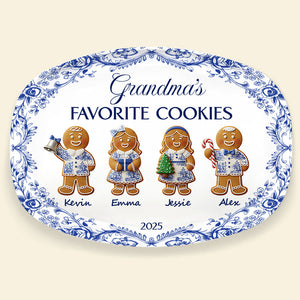 Grandma's Cookies - Personalized Christmas Gifts - Toile De Jouy Blue Floral Plate 02pgta290925 - Plates - GoDuckee