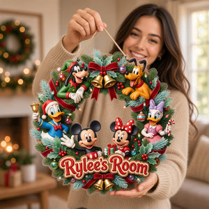Festive Character Wreath Acrylic Room Sign - Personalized For Kids 01PATN271026