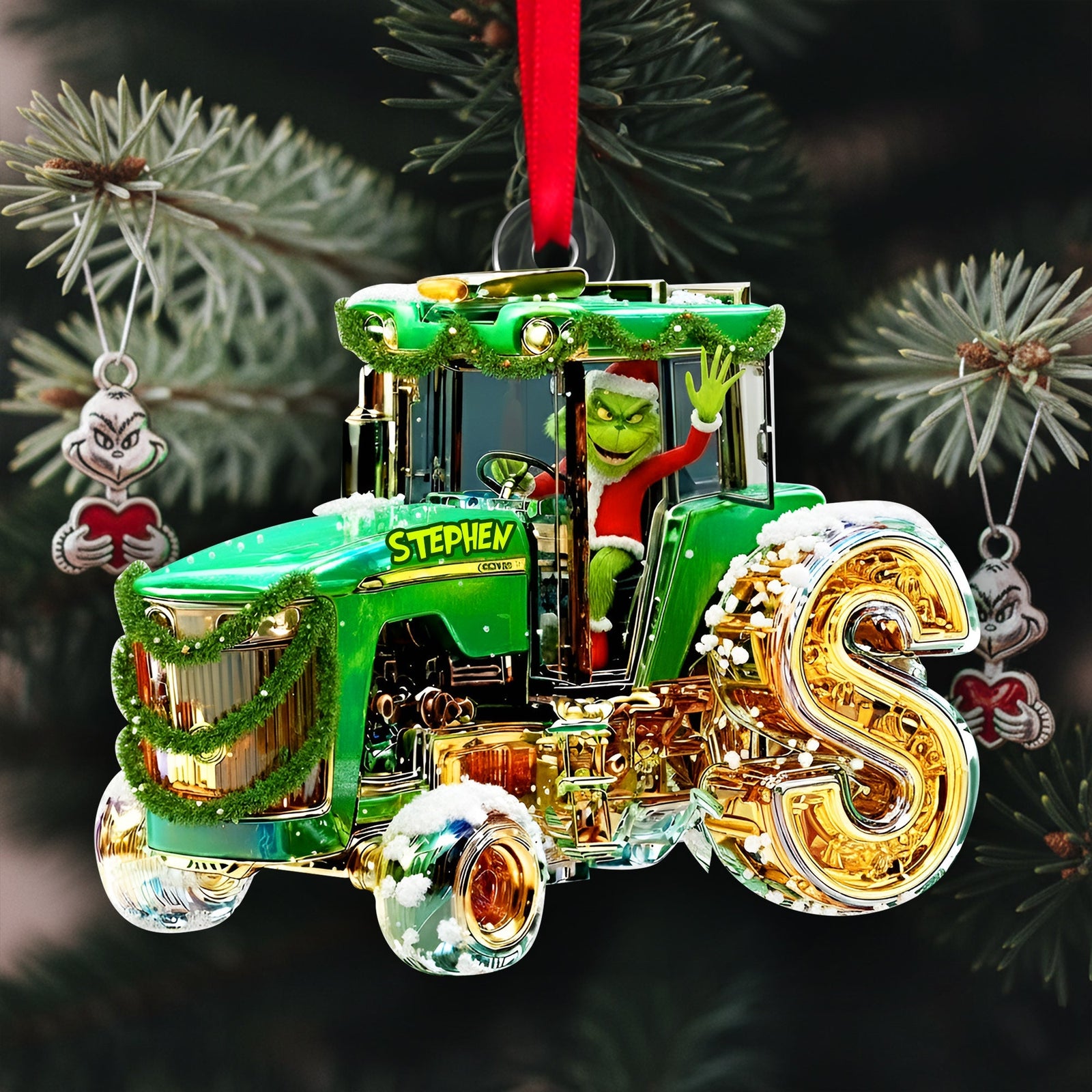 Green Tractor Initials Ornament - Personalized Christmas Gifts 01TGLU110925