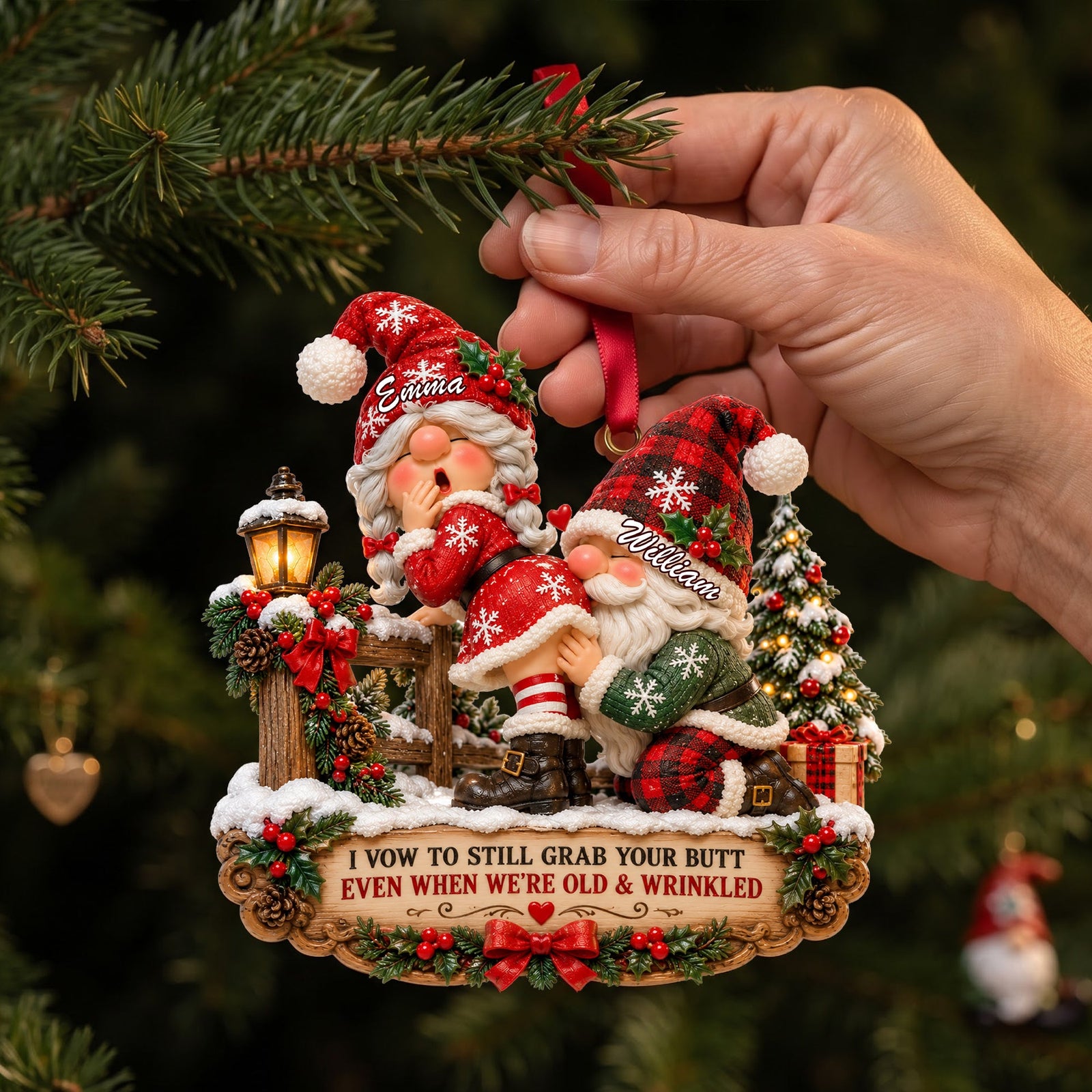 Playful Gnome Couple Ornament - Personalized Christmas Gifts For Couples 02NALU260926