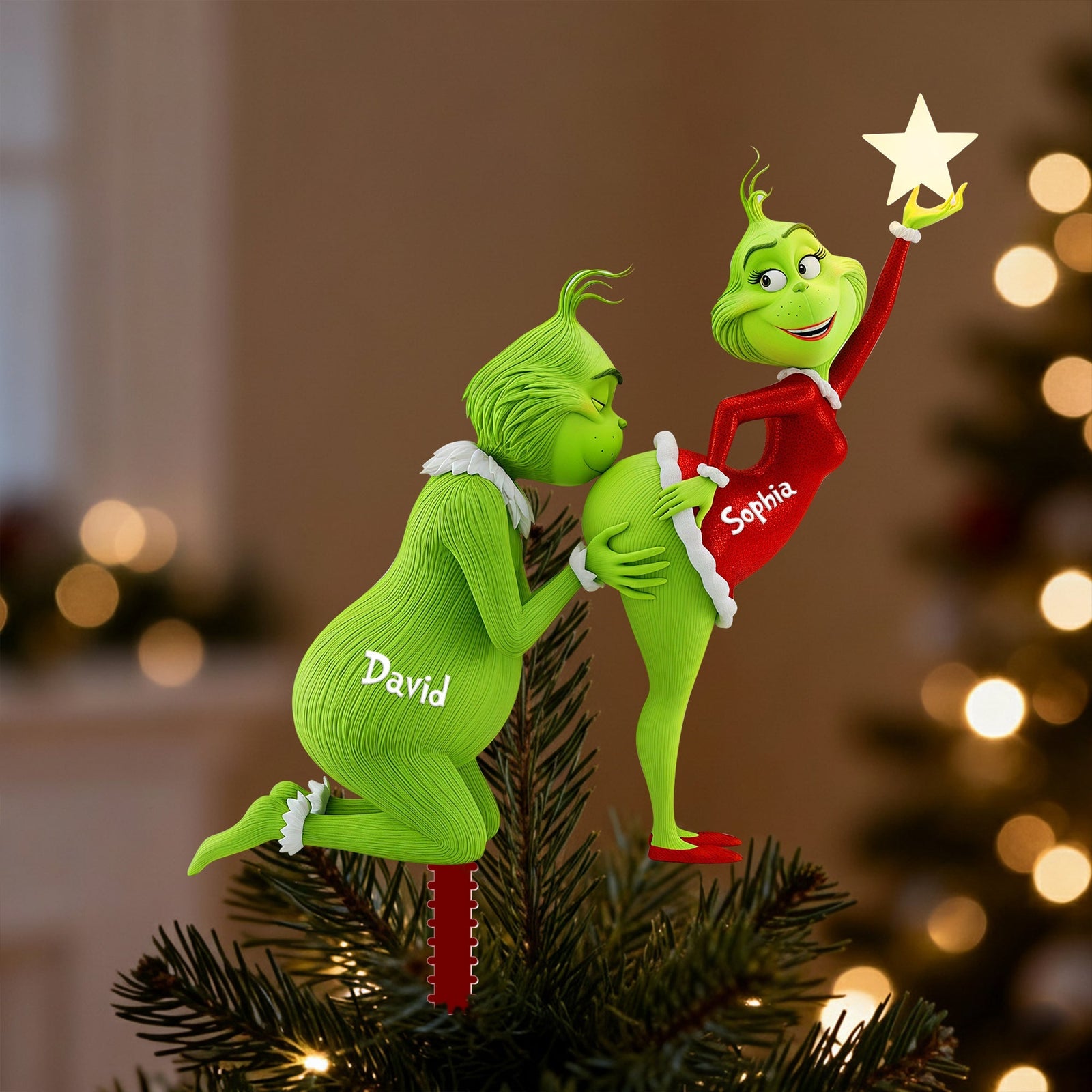 Cheeky Kisses Couple Christmas Tree Topper - Personalized Gift For Couples 04OHLU191125