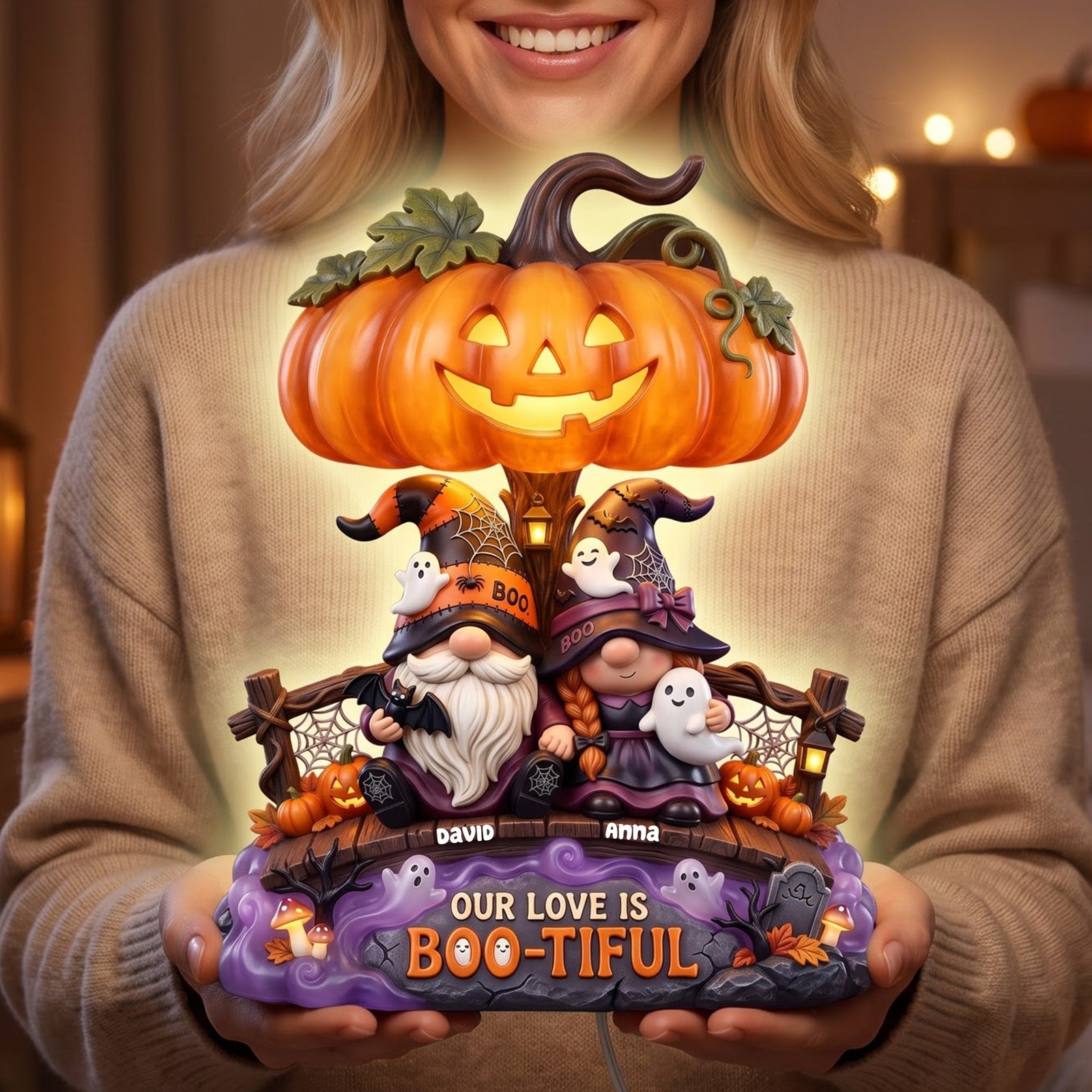 Our Love Is Boo-tiful Gnome Couple Acrylic Light Box - Personalized Gifts 03toqn300726