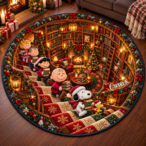 Cartoon Bookstore Christmas Quilted Round Mat - Personalized Gifts 02nalu171026