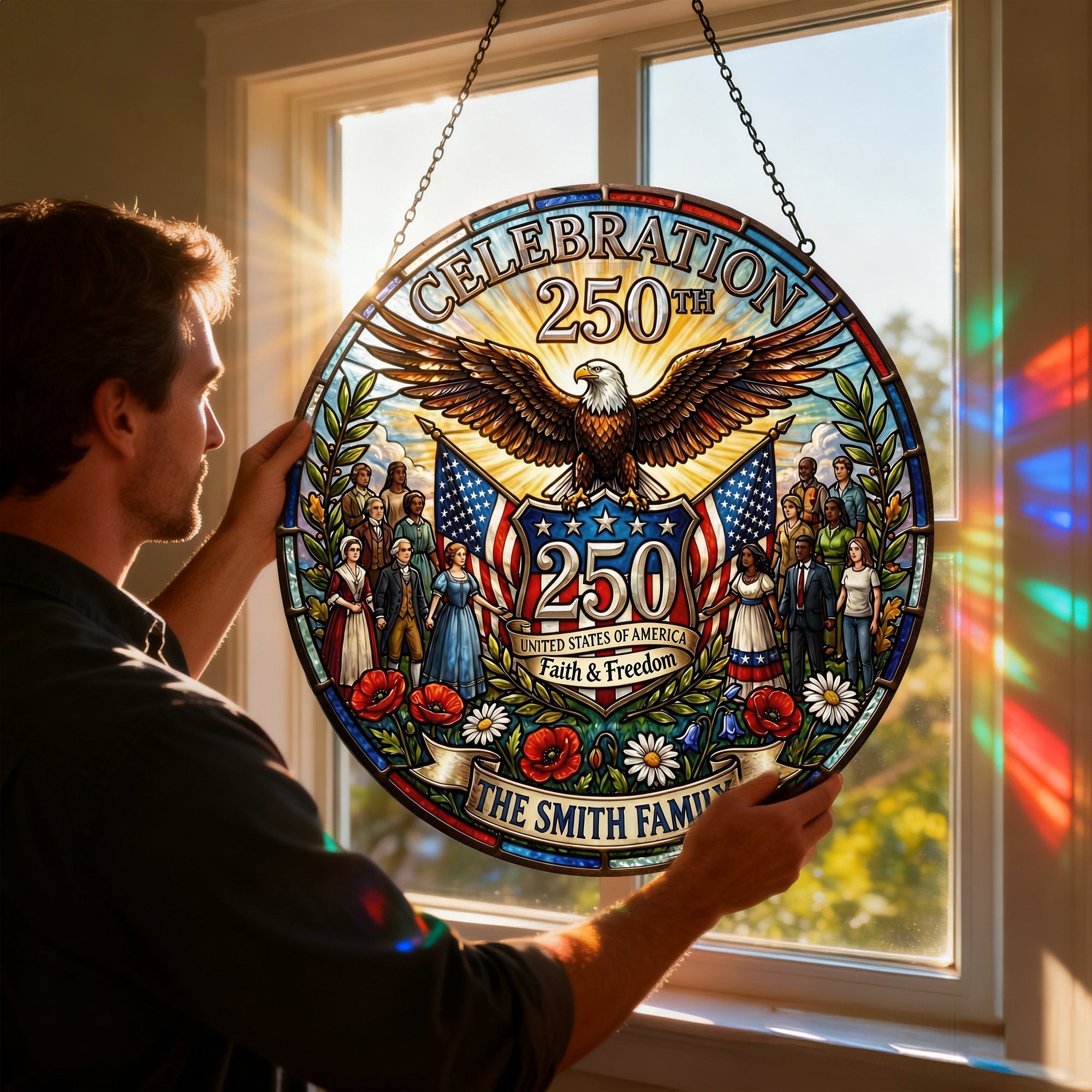 American 250th Celebration Suncatcher Ornament - Personalized Gifts For Patriots 04tylu260226 - Ornament - GoDuckee