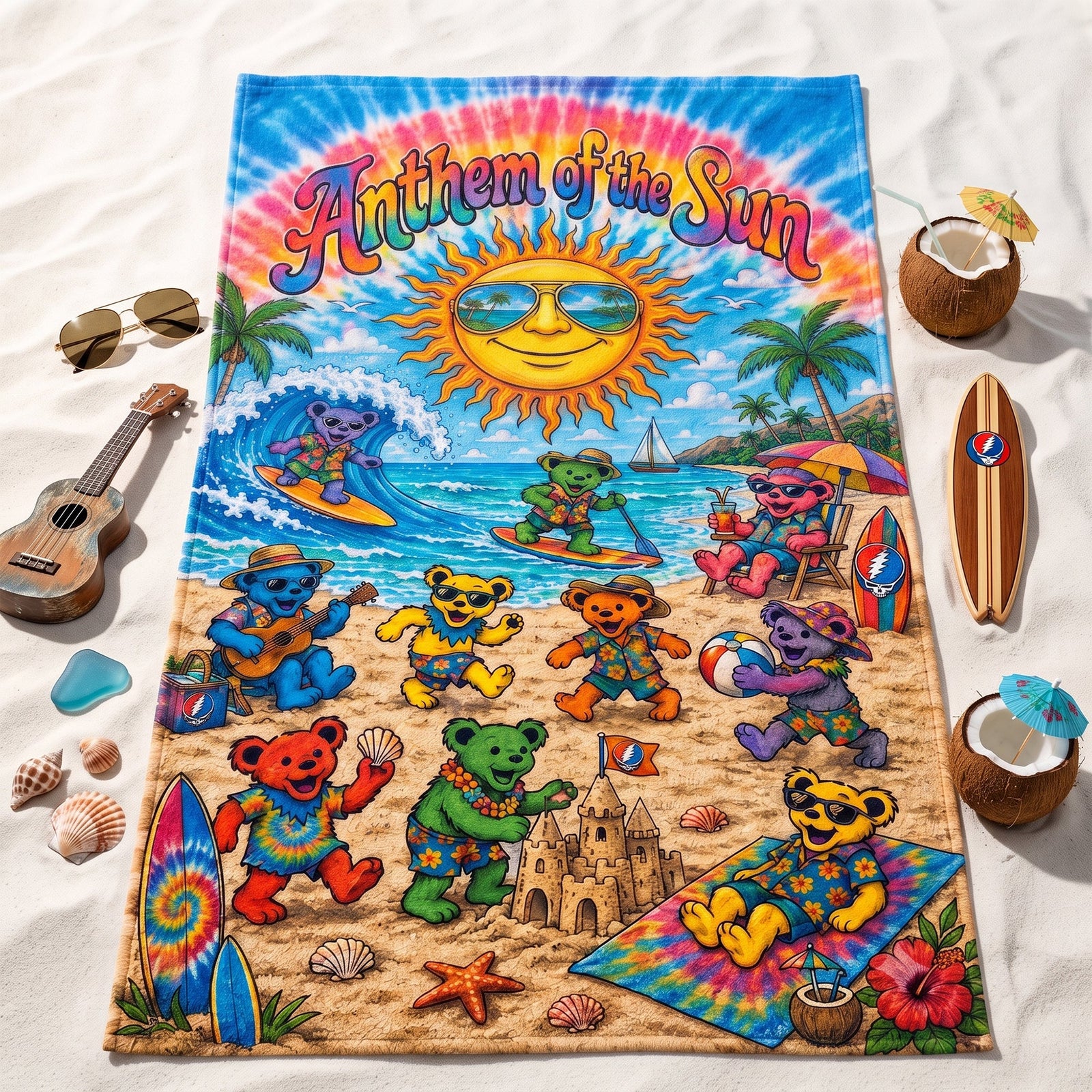 Grateful Dead Bear Beach Towel, Personalized Gifts For Music Lovers 03qhlu200726