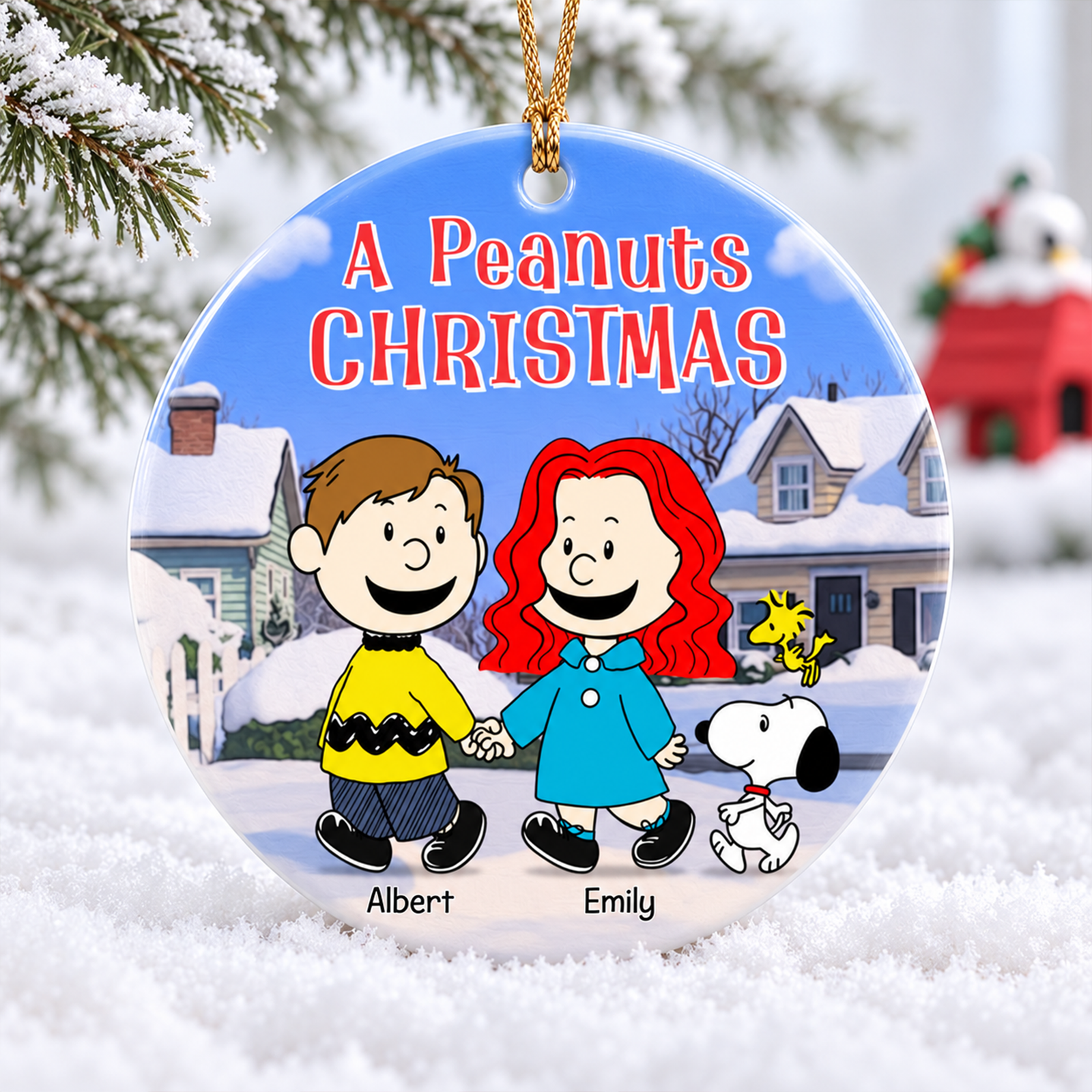 Snow Couple Walking Hand In Hand Ceramic Ornament - Personalized Christmas Gifts 06naqn301026