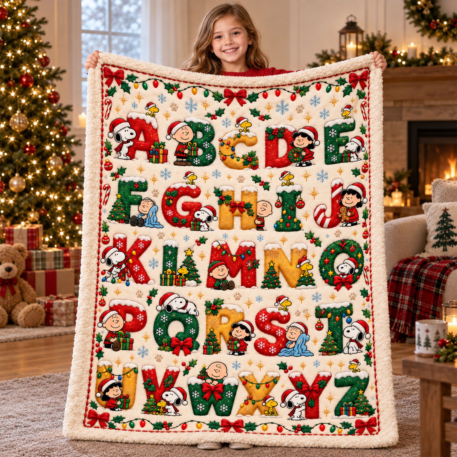 Cute Christmas Alphabet Blanket - Personalized Christmas Gifts 01nati221026