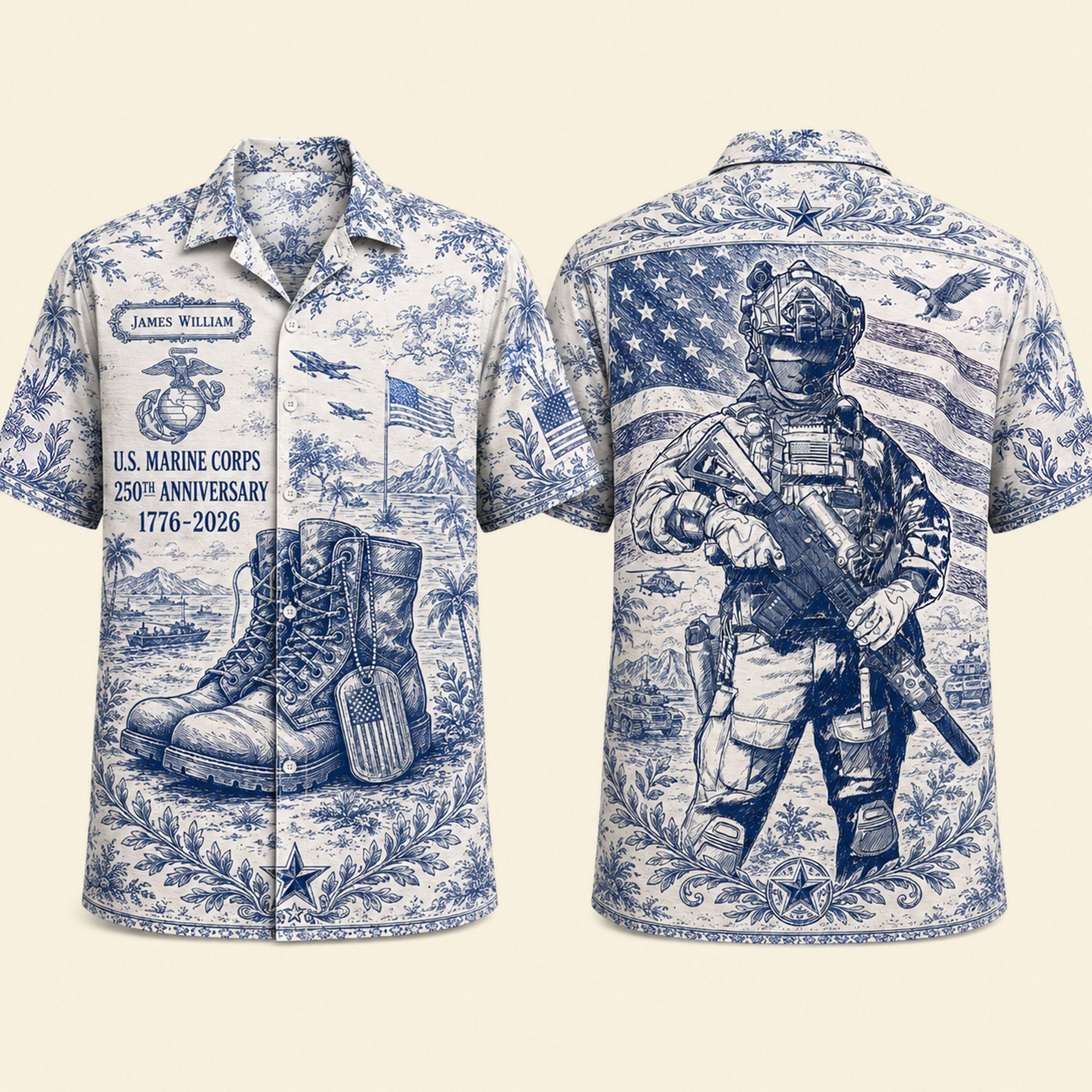 Veteran Celebrate America 250th Anniversary Toile De Jouy Hawaiian Shirt - Personalized Gifts For Veterans 01huti180626 - Hawaiian Shirts - GoDuckee