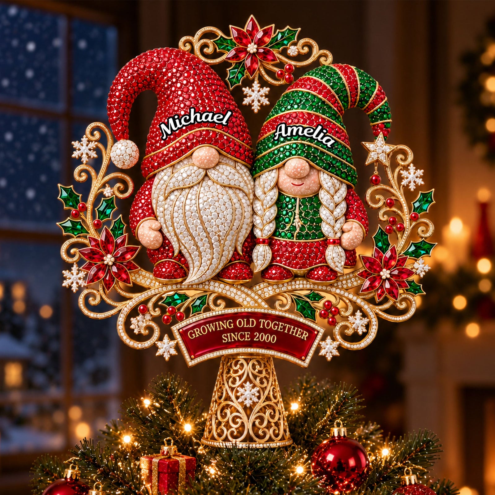 Jolly Gnome Christmas Tree Topper - Personalized Gifts For Couple 07PGTI231026-Homacus