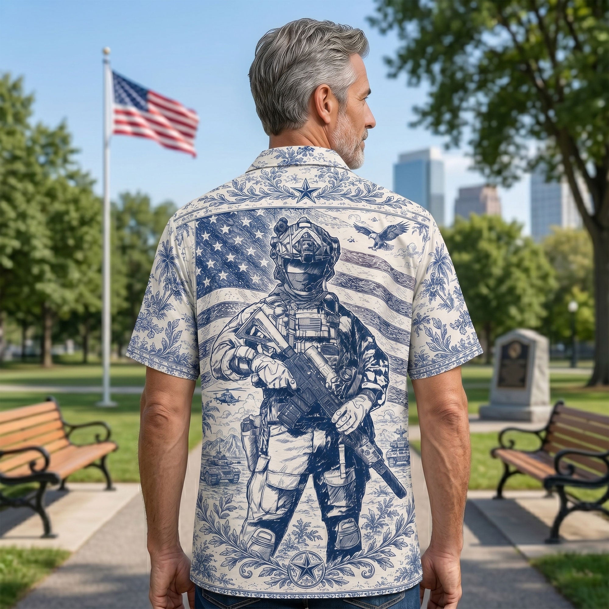 Veteran Celebrate America 250th Anniversary Toile De Jouy Hawaiian Shirt - Personalized Gifts For Veterans 01huti180626 - Hawaiian Shirts - GoDuckee