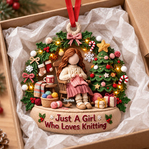 Knitting Girl Christmas Acrylic Ornament - Personalized Gifts For Knitting Lovers 02pgti241026