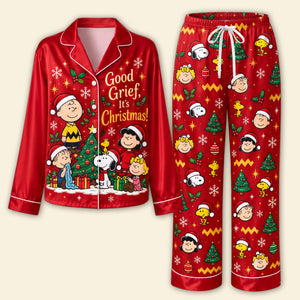 Festive Red Button Up Pajama Set - Personalized Christmas Gifts For Cartoon Lovers 04nati260926
