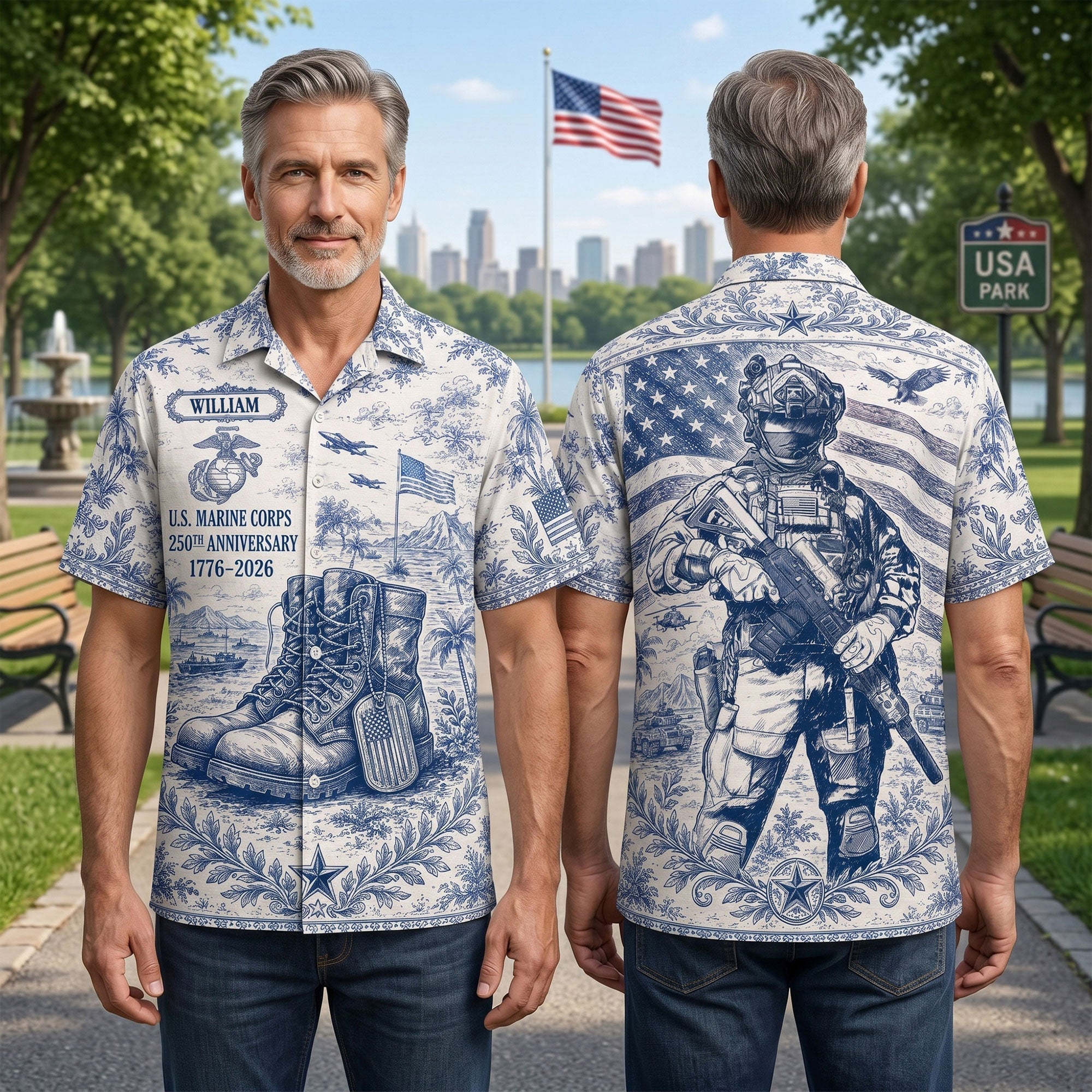 Veteran Celebrate America 250th Anniversary Toile De Jouy Hawaiian Shirt - Personalized Gifts For Veterans 01huti180626 - Hawaiian Shirts - GoDuckee